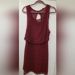 FREE PEOPLE LILY lace blouson dress in red raisin Size Small